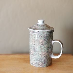 World Market tea infuser mug paisley pattern